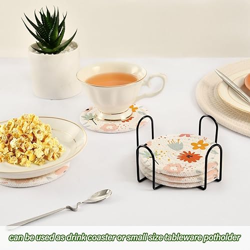 Miniatura 6 de Decorative Flowers Drink Coasters Absorbent Set of 6 with Holder Coasters for Coffee Table Cotton Coasters Porta Vasos para Mesas