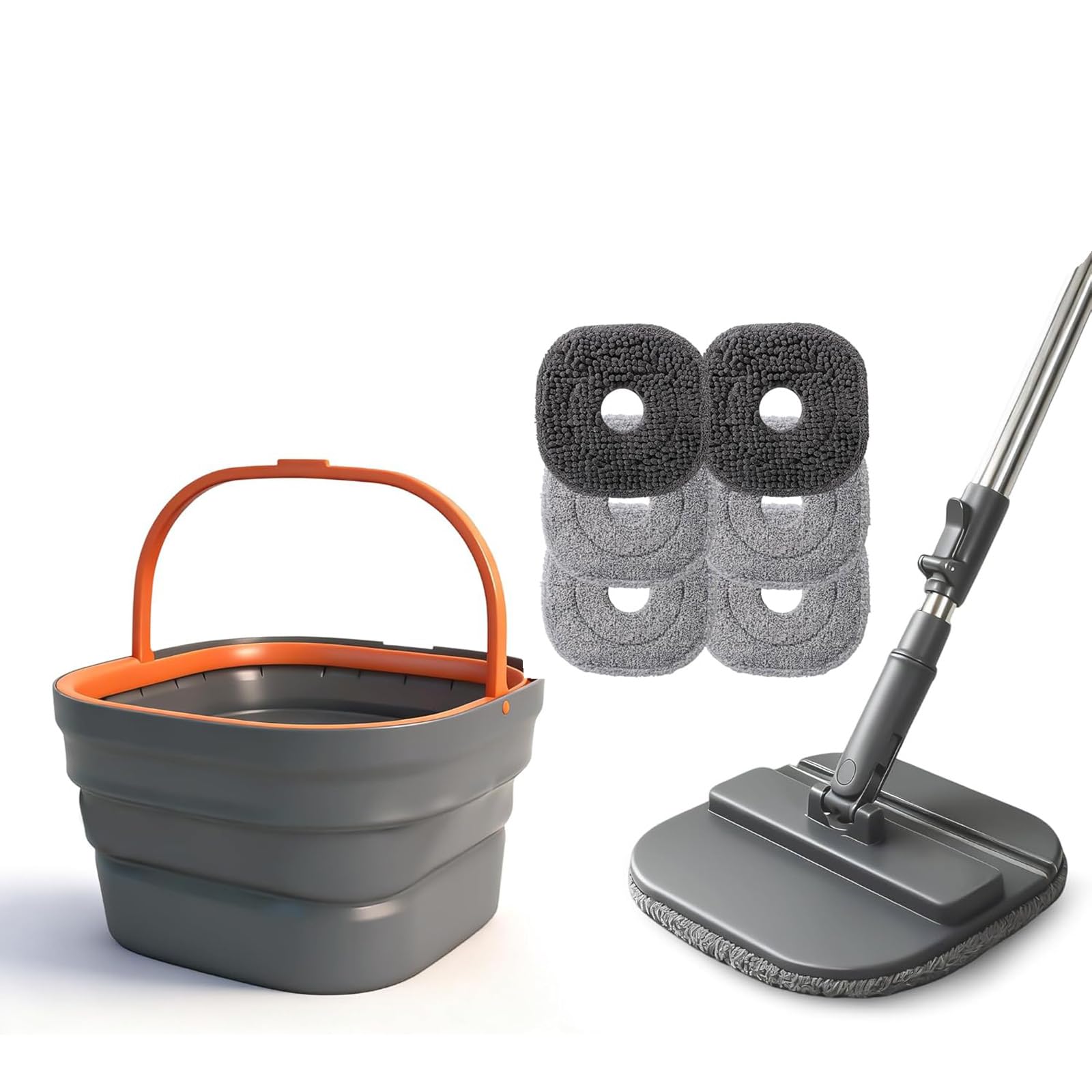 Juego de limpieza de suelo de microfibra multiusos con mango de metal y 6 recambios lavables a máquina para uso doméstico, estructura de cubo de fregona deslizante