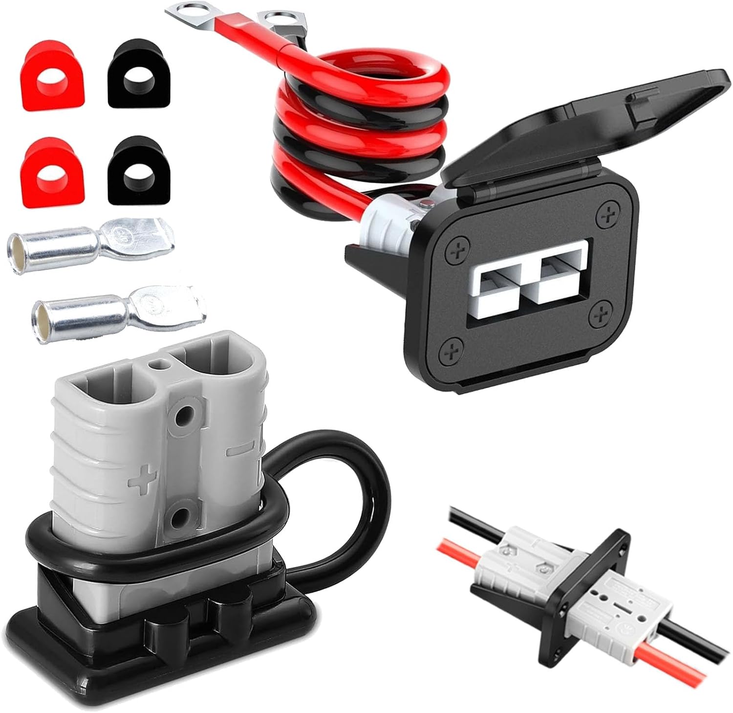 50A Anderson Connector Kit, 8AWG Battery Quick Connect/Disconnect Cable, 600V Heavy Duty Power Plug with Flame Retardant Housing, Waterproof Dust Cover, for Winch RV Trailer Forklift Solar – 1.64FT