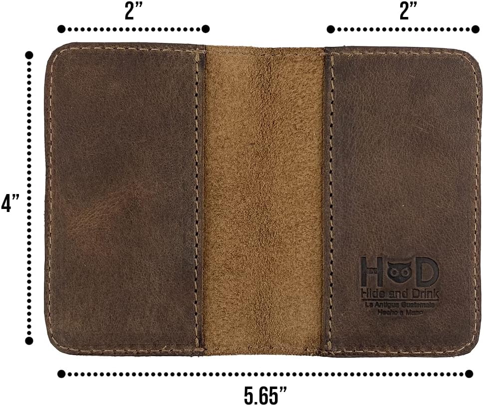 Hide & Drink, Minimalist Bifold Card Holder, Compact Credit Card Organizer, Identification, Travel Accessory, Full Grain Leather, Handmade, Bourbon Brown