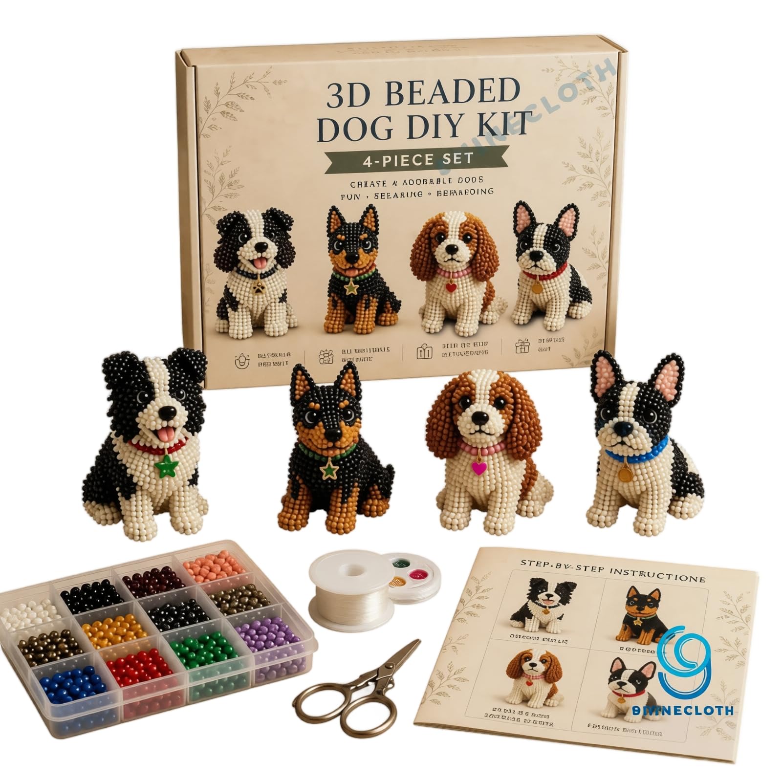 Generisch Mini 3D Perlen Tier Bastelset - Kunsthandwerksset Aus Perlenstickset Mit Anleitung - Perlenstickset für Erwachsene & Anfänger - Geschenk für Bastler (13-Hundefreunde 01)