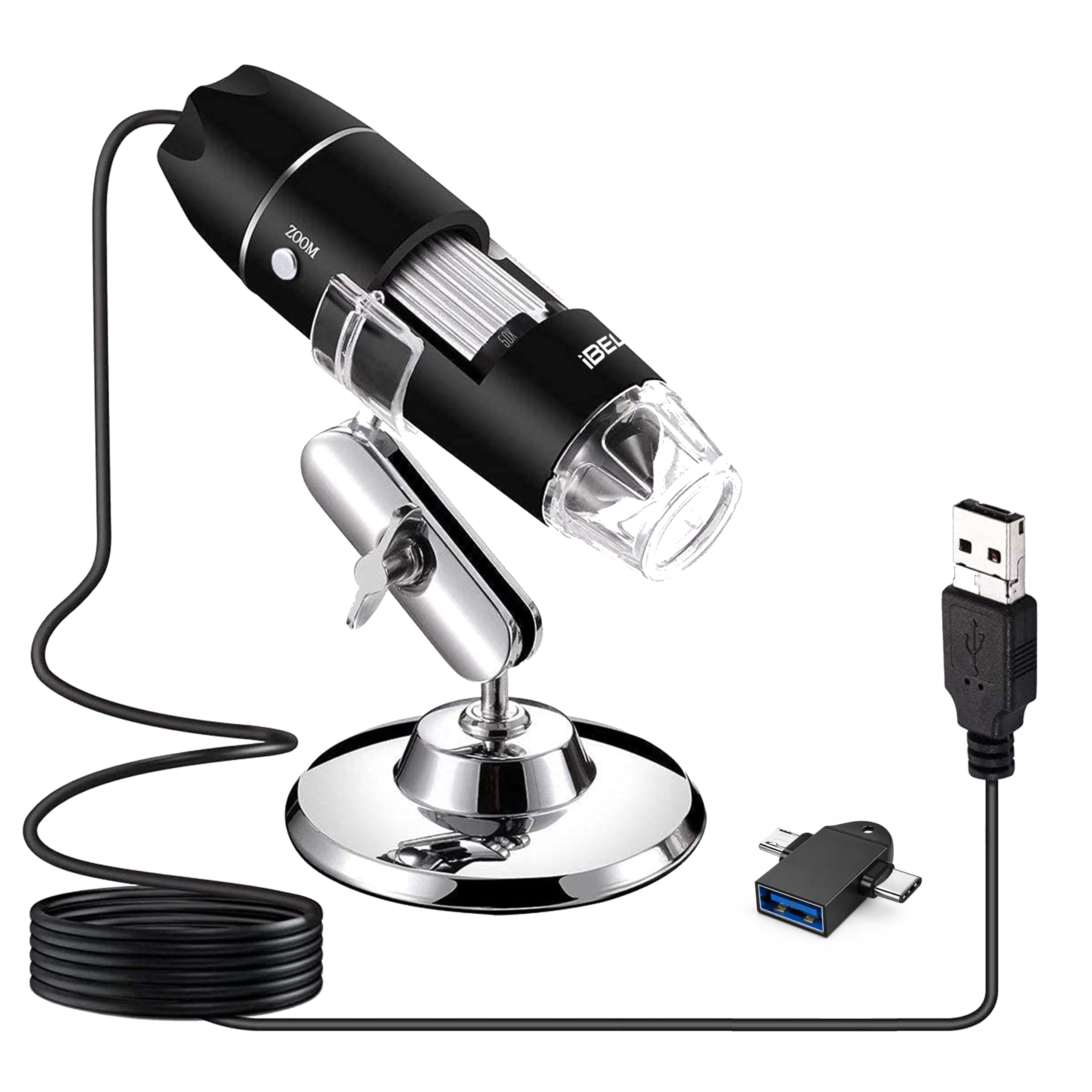 iBELL IBL-ML1000X USB Digital Inspection Microscope with Up to 1000X Magnification, CMOS Sensor, 8 LED Illumination, 1080P Resolution Support, for PCB Analysis, Electronics Repair and Education