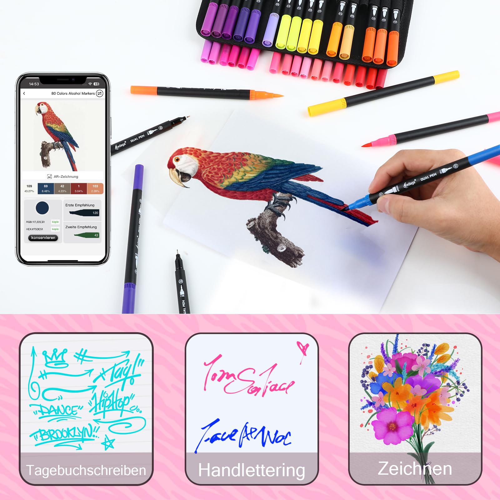 AEDAGA 120 Farben Nummerierte Filzstifte Set mit App, Dual Brush Pen Set