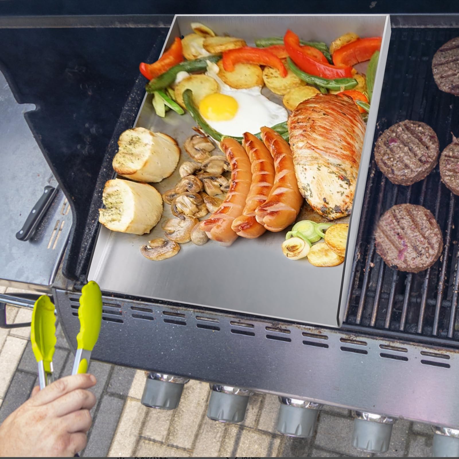 Edelstahl Grillplatte Massiver Universal BBQ Plancha Griddle, Spülmaschinenfest und rostfrei, für Holzkohle Grillwagen, mehr (1.5mm Edelstahl – 36x26cm)