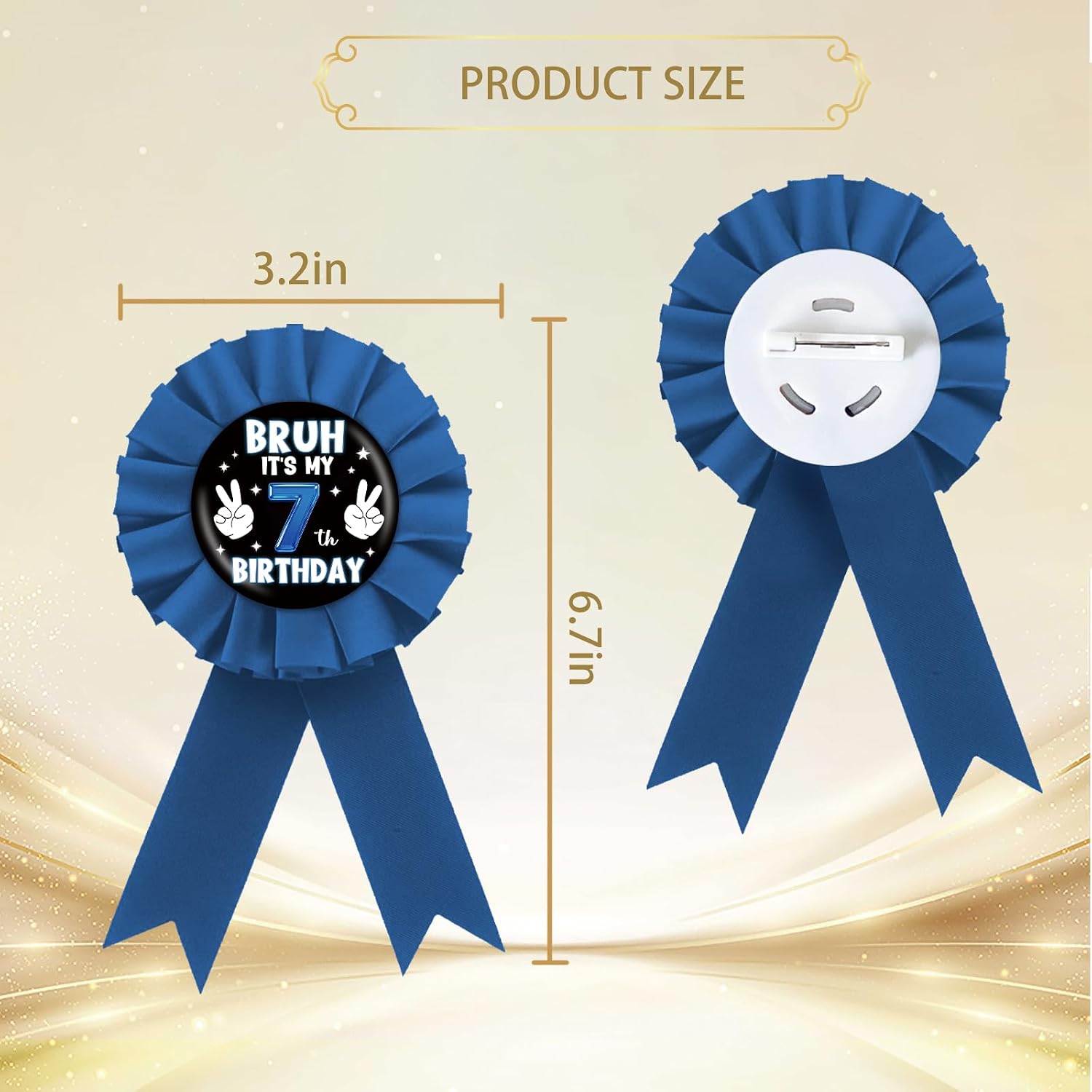 Bruh It's My 7th Birthday Tinplate Badge Pin, Blue Rosette Happy 7th Birthday Button Pin, Bro I'm 7 Award Ribbon Brooch for 7th Anniversary Party Supplies