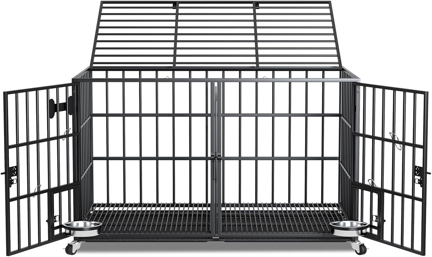 Garden 4 you Gabbia per cani resistente, 137,2 cm, XL, per cani di taglia grande e doppia, mobile per cani da interno con ruote, griglia da pavimento, vassoio, divisorio e ciotola, nero (137 x 74 x 68