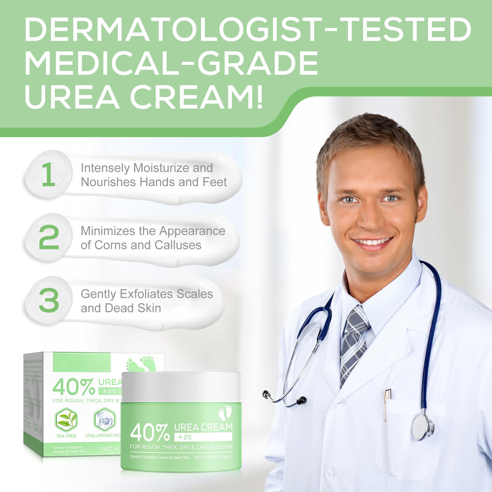 Crème d'urée, Avec 2% d'acide Salicylique et d'acide Hyaluronique, Arbre à thé et Aloe Vera Pour une Hydratation en Profondeur, Pour les Pieds, Les Mains, Les Talons et Les Coudes