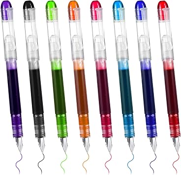 Qianyu 8 Pcs Disposable Fountain Pens Fine Stainless Steel Point Nib Pen Aesthetic Multicolor Ink Pens Smooth Writing Office Supplies for Men Women Journaling Drafting Sketching Doodling