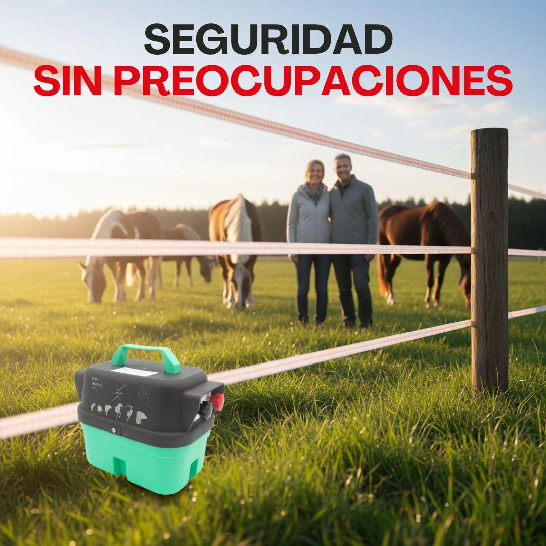 Llampec Pastor Eléctrico Recargable Mod.04 con Batería 12v 7Ah Incluida – 1,6 J - 9.500 V y 10 km de Alcance – Cerca eléctrica para Perros, Caballos, Cerdos y Vacas – Fabricado en España