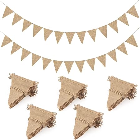Guirlande De Fanions En Toile De Jute - 15 Mètres / 48 Drapeaux Triangles - Décoration Vintage