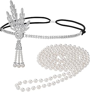 1920s Flapper Accessories Set for Women Roaring 20s Costumes Include Flapper Headpiece Pearl Necklace