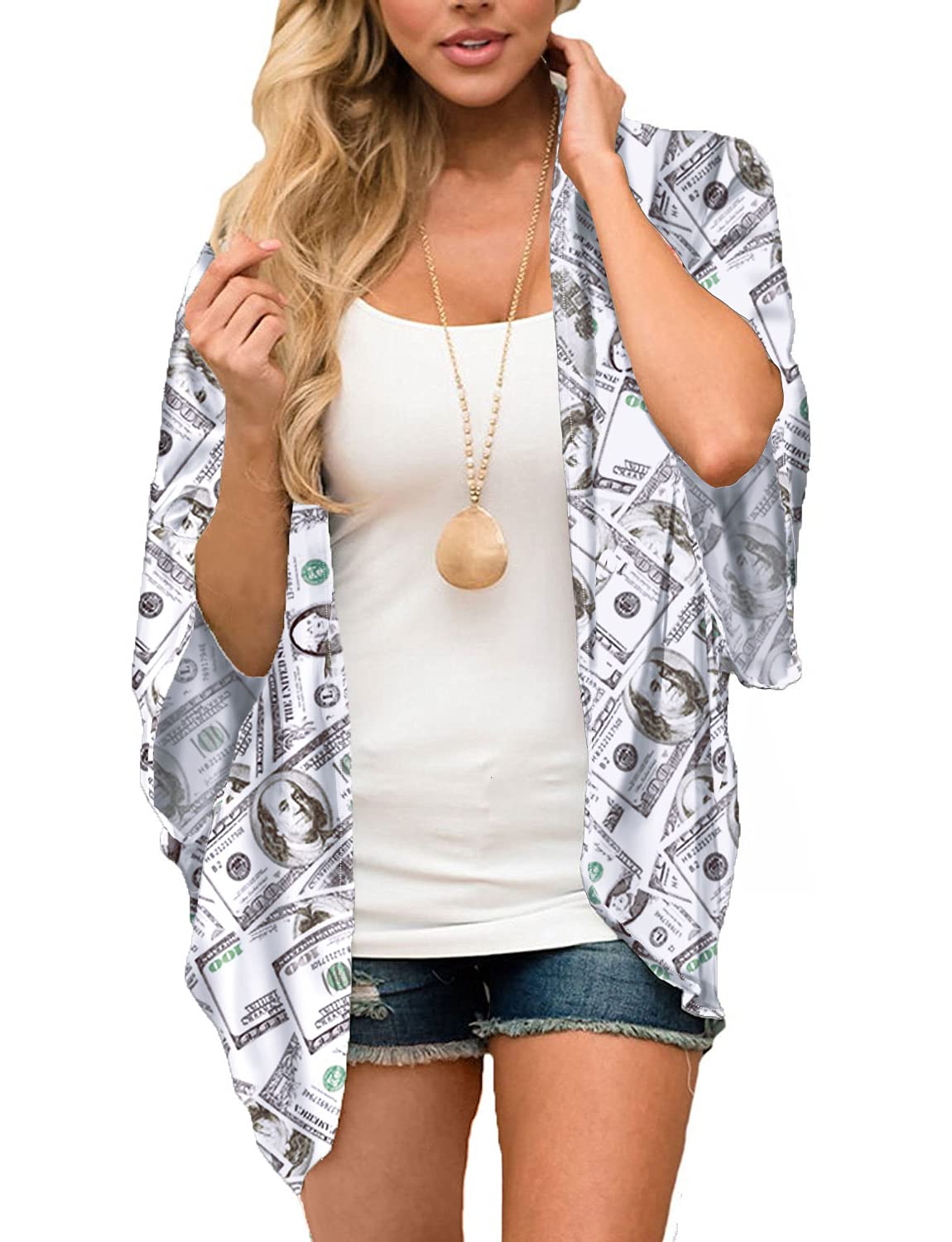 MayBuy Women's Summer Long Flowy Kimono Cardigans Boho Chiffon Floral Beach Cover Up Tops — view 20