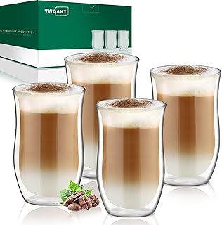 Latte Macchiato Gläser Doppelwandig （4 x 350ml） Kaffeegläser Doppelwandige Thermo Latte Gläser Cappuccino Tassen Glas Handgemachtes Doppelwandiges Glas kaffeeglas Set