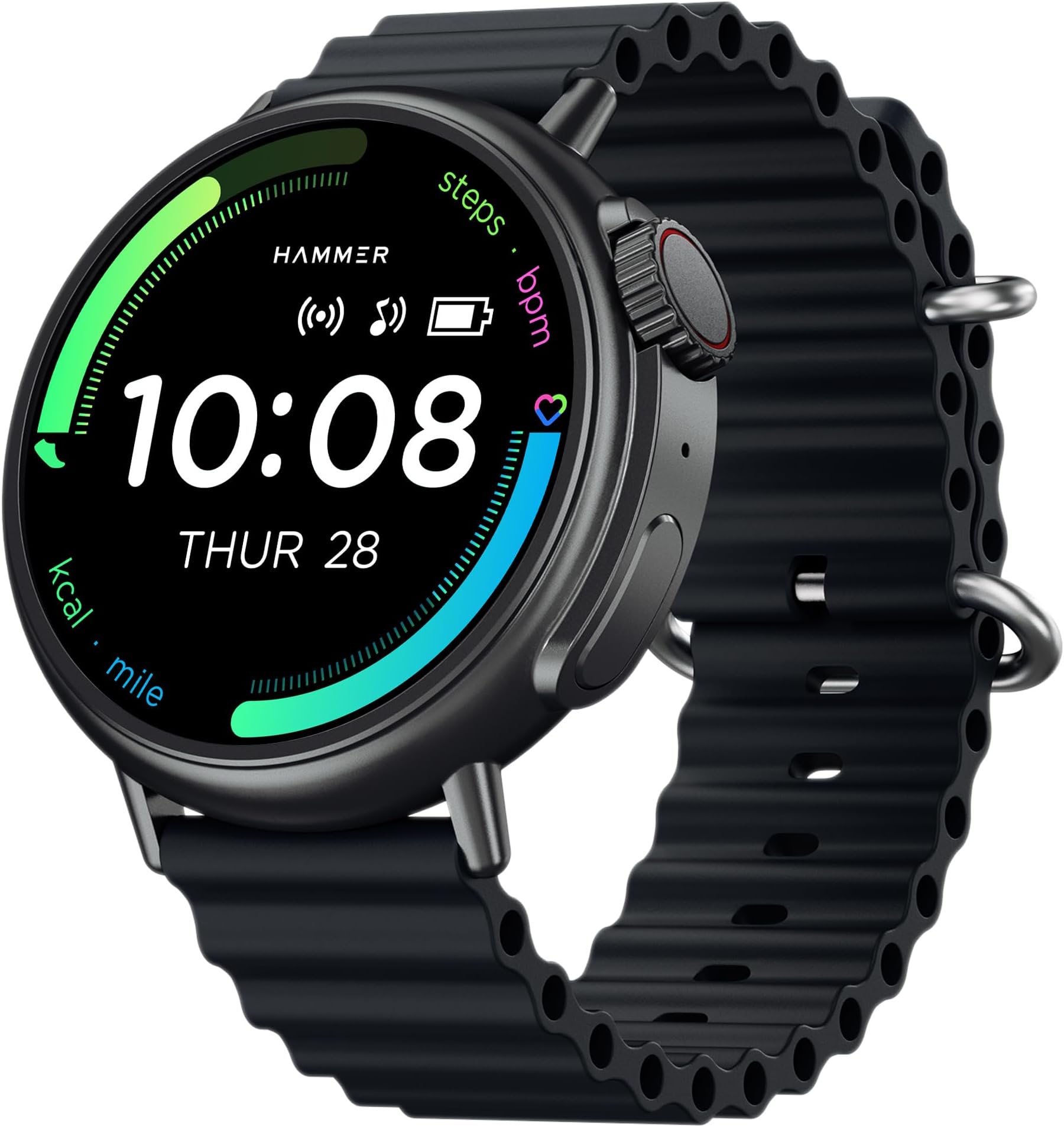 Active 3.0 1.39" Round Calling Smart Watch for Men, Always On Display, Health Monitor, AI Voice Assistant, IP67 (Black Ocean Wave)