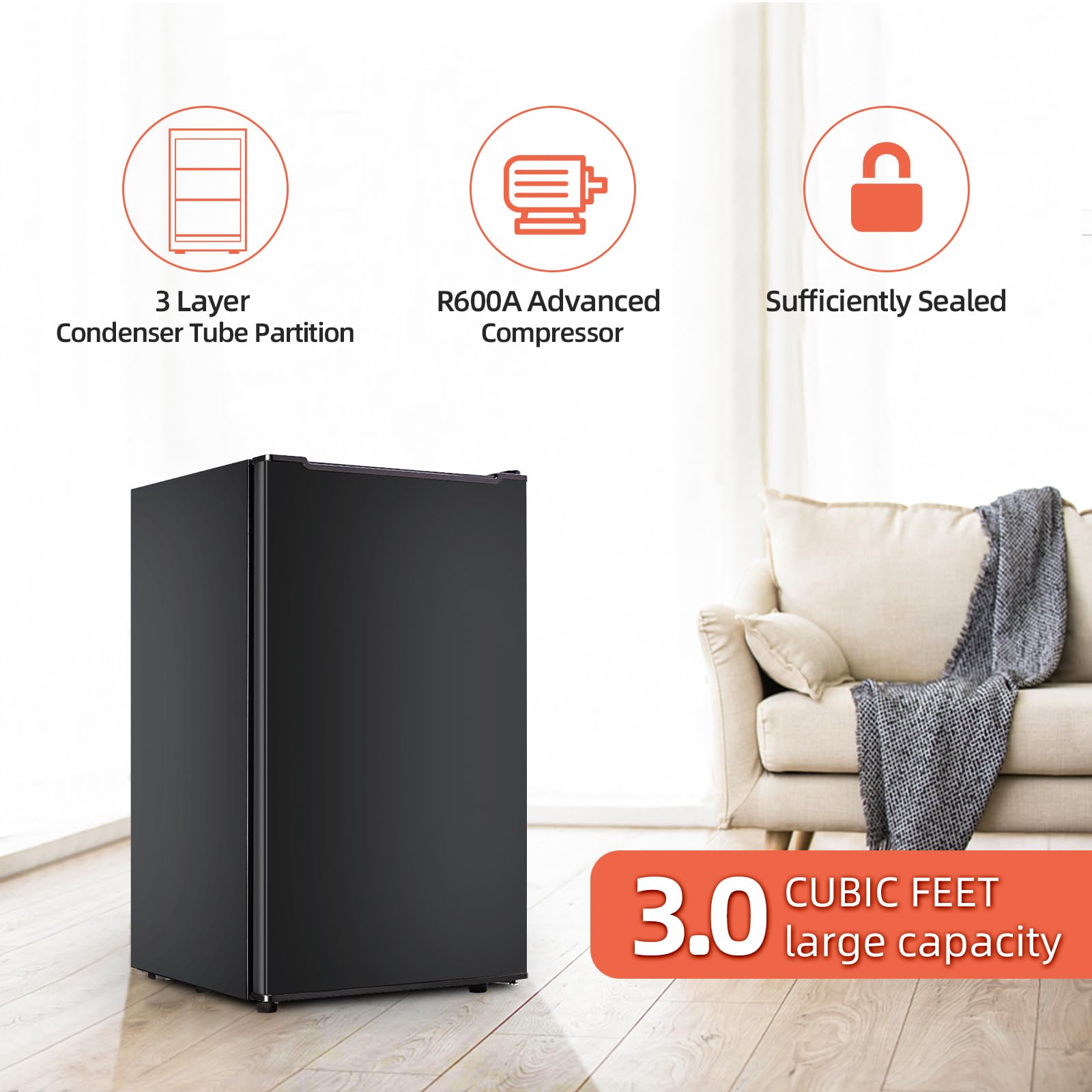 Maine 3.0 Cu.Ft Upright Freezer, Mini Freezer With 3 Adjustable Thermostat, Single Door Compact Freezer With Reversible Door For Kitchen Apartment Office, Black on Fridge.com - View 5