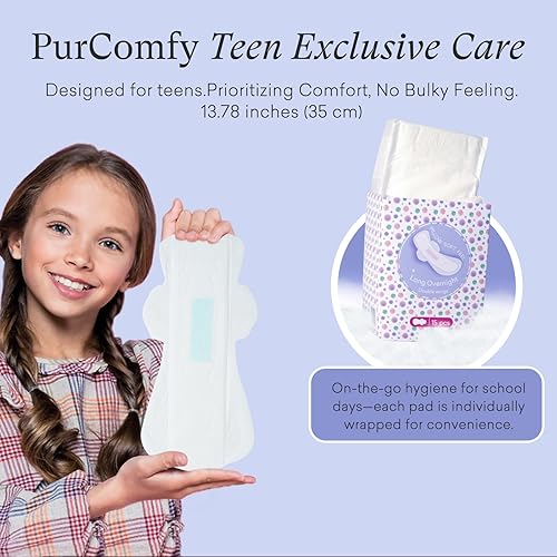 Miniatura 2 de PurComfy Almohadillas de periodo largo para adolescentes con alas para adolescentes, almohadillas sanitarias de algodón orgánico para adolescentes y