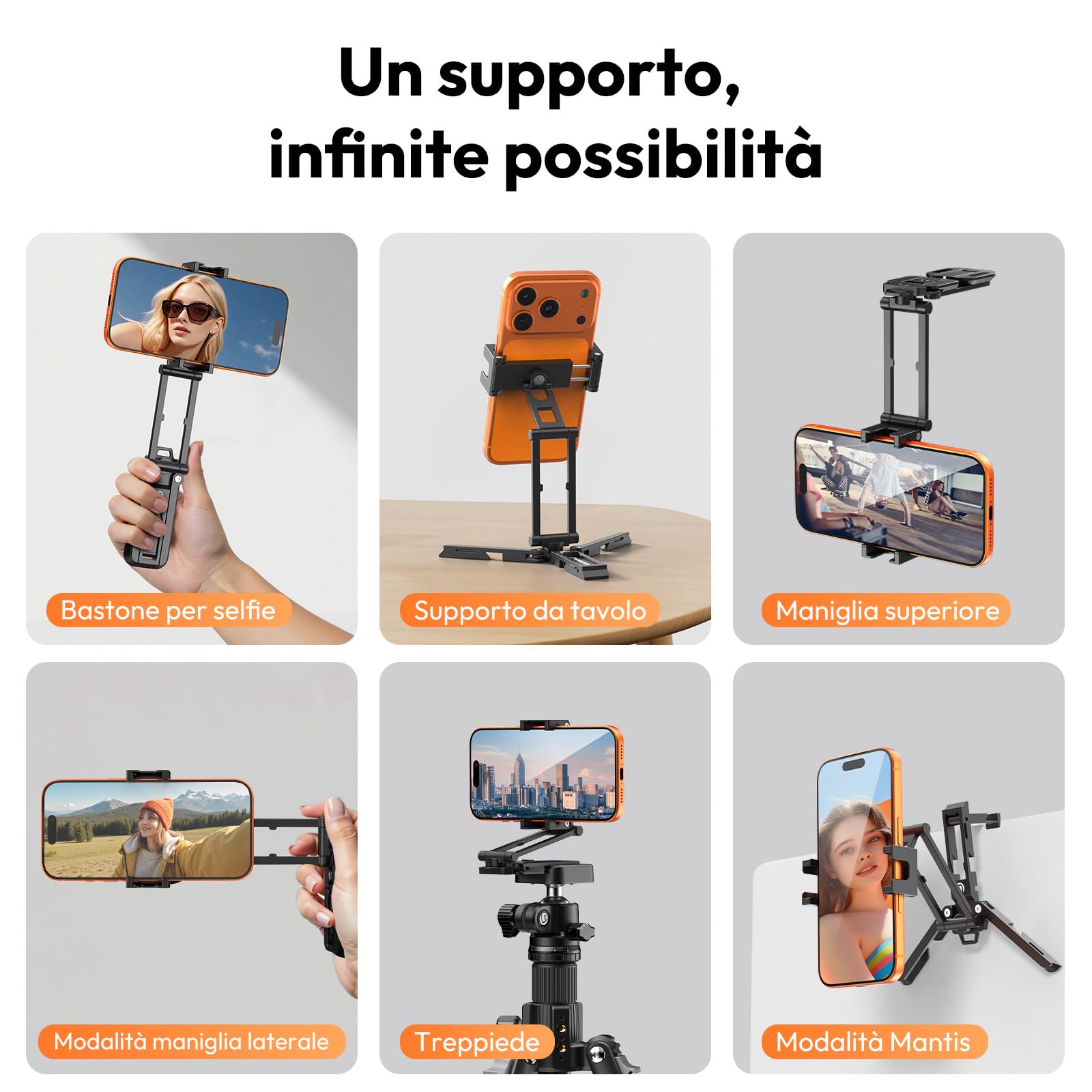 ULANZI SK29 Treppiede per smartphone, 6 in 1, Reversibile, Compatibile con Uka e Arca, Mini tripod pieghevole in alluminio con 2 Cold Shoe, Selfie stick treppiede per iPhone/Android