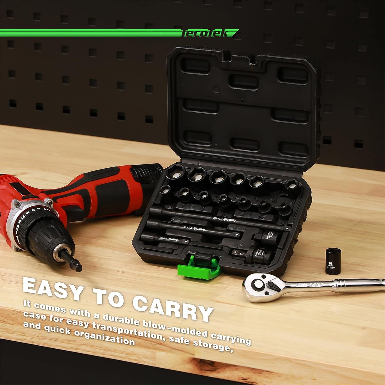 19-Piece 1/4" Drive Shallow Magnetic Impact Socket Set, Metric, 4mm-15mm, 6 Point, CR-MO, Magnetic Socket with Impact Socket Adapter, Universal Joint & Extension