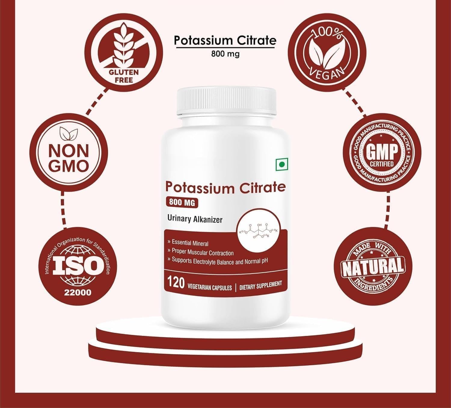 Potassium Citrate, 800 Mg I Support Nerve, Joint & Bone Health I Helps Manage Electrolyte | for Both Men & Women | 120 Vegetarian Capsules