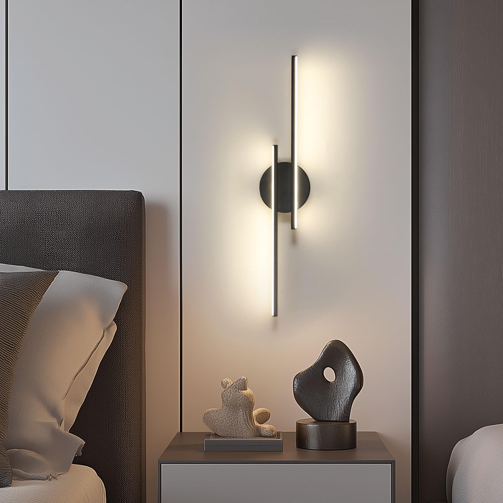 Riserva Aplique Pared Interior Negro, 4500K Luz Natural Lámpara de Pared LED Moderna 24W Lineal Aluminio para Dormitorio, Salon, Pasillo, Escalera, 60cm