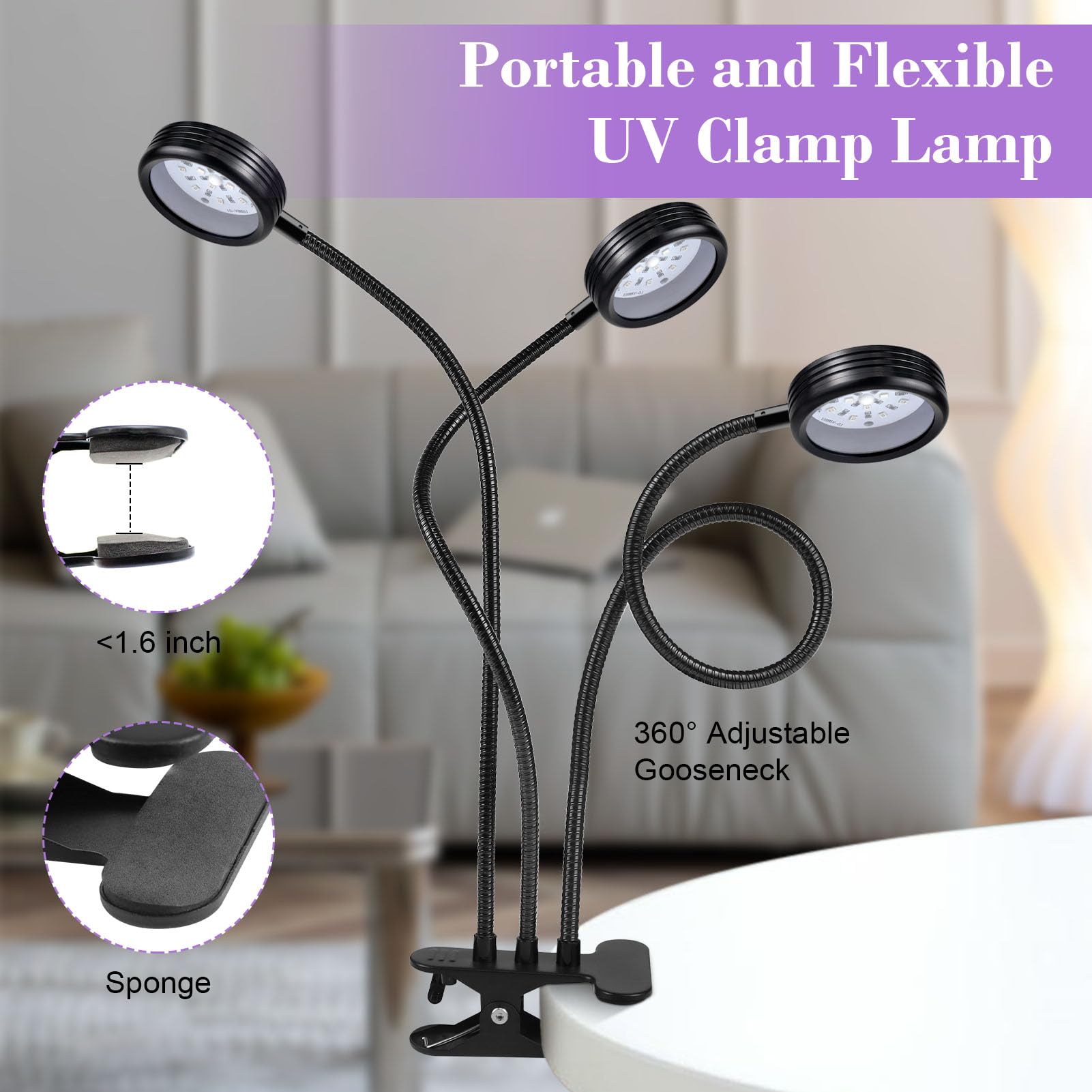 LEDLampsWorld UV Black Light 3 Heads, 15W 395-405nm LED UV Lamp