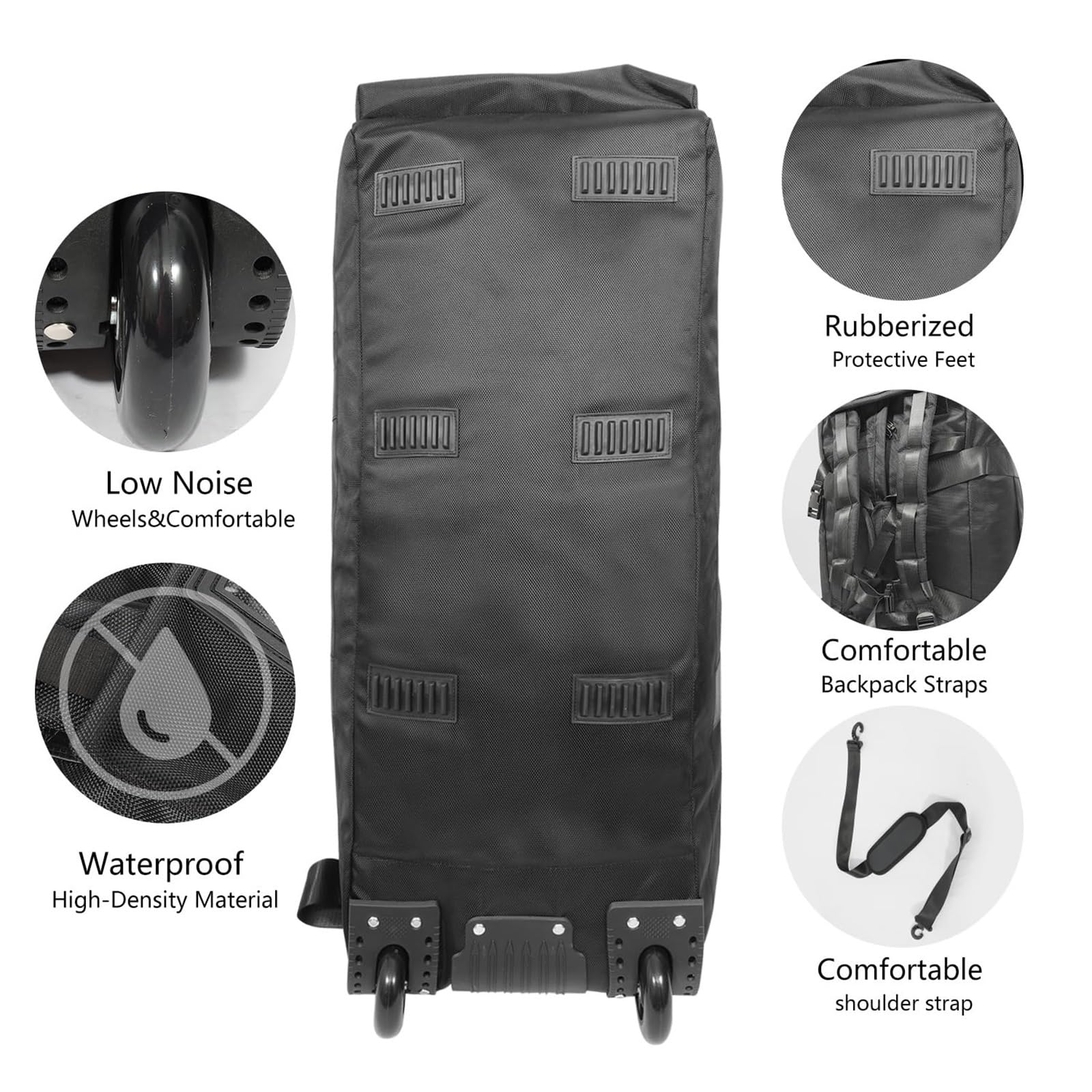 Borsone con Ruote Borsone da viaggio pieghevole 80 litri con ruote, resistente all'acqua, 31", tracolla(Black)