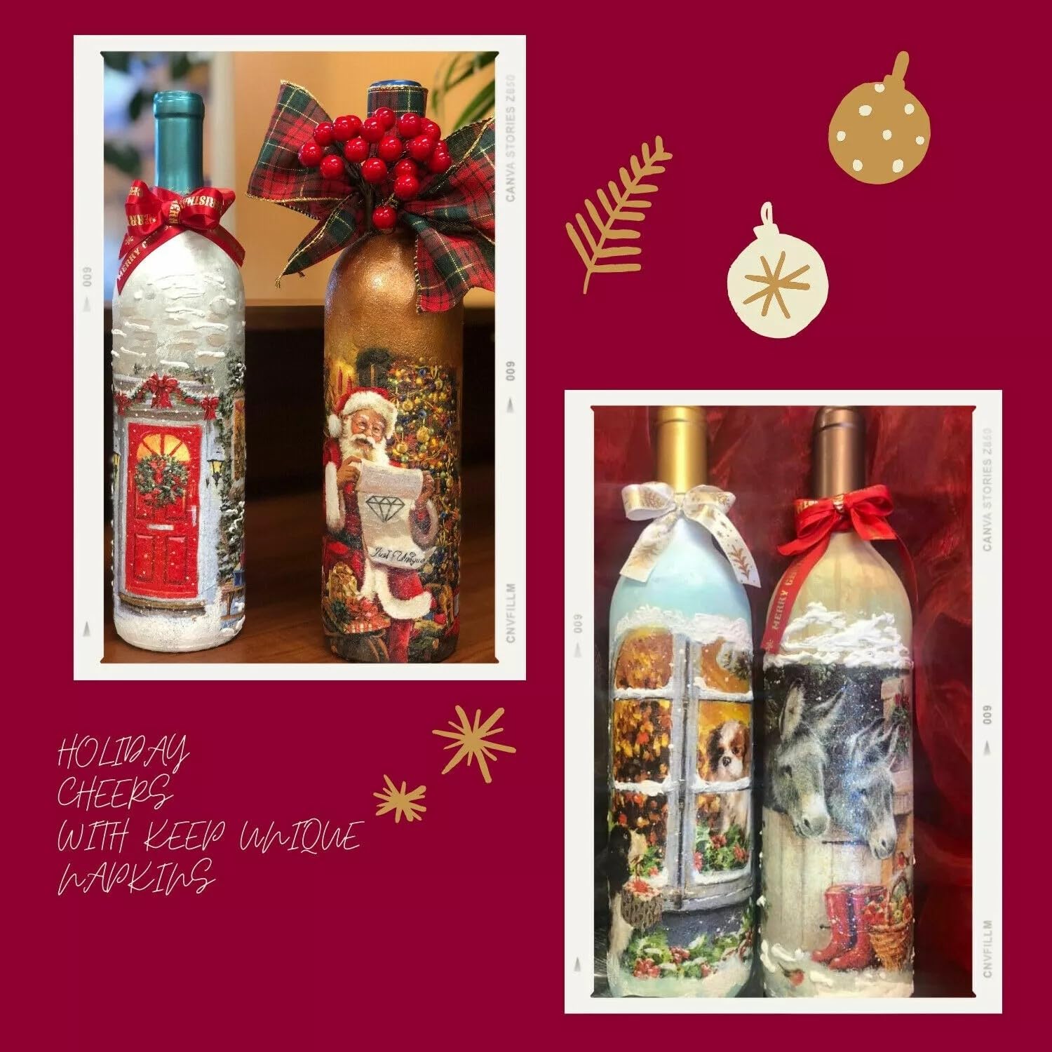 (20) Christmas Decoupage Paper Napkins Vintage Design Tree Ornaments Pack of 20