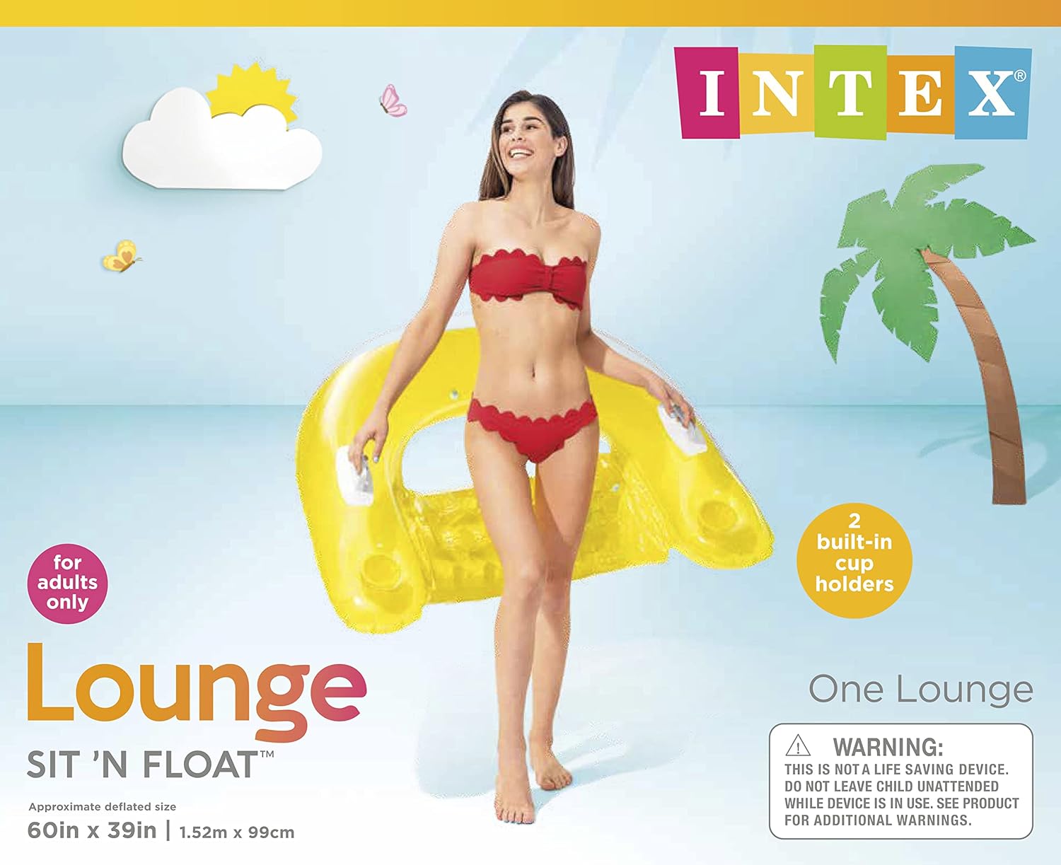 Intex Sit N Float Inflatable Lounge, 60" X 39", 1 Pack (Colors May Vary) : Toys & Games