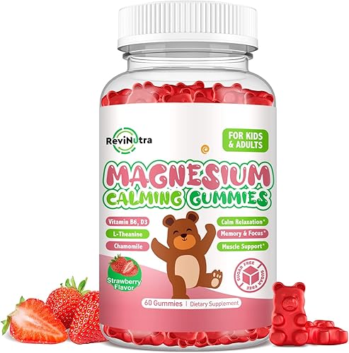 Gomitas de magnesio para niños  Suplemento de gomitas de glicinato de magnesio con L-teanina, vitamina B6, D3 para niños y adultos para dormir,