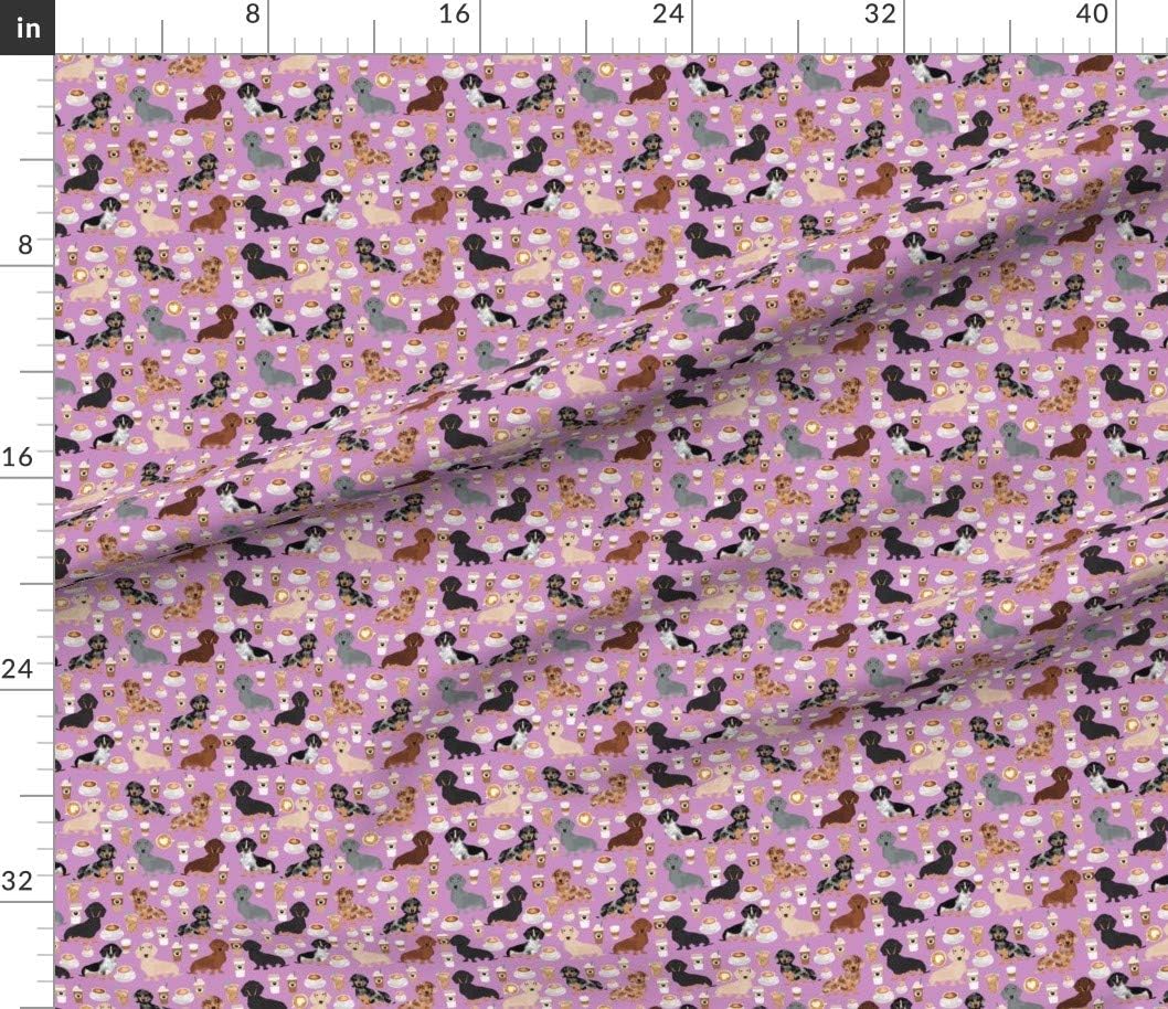 Spoonflower Fabric - Dachshund Coffee Coffees Purple Dog Dogs Latte Food Pet Portrait Printed on Petal Signature Cotton Fabric by The Yard - Sewing Quilting Apparel Crafts Decor