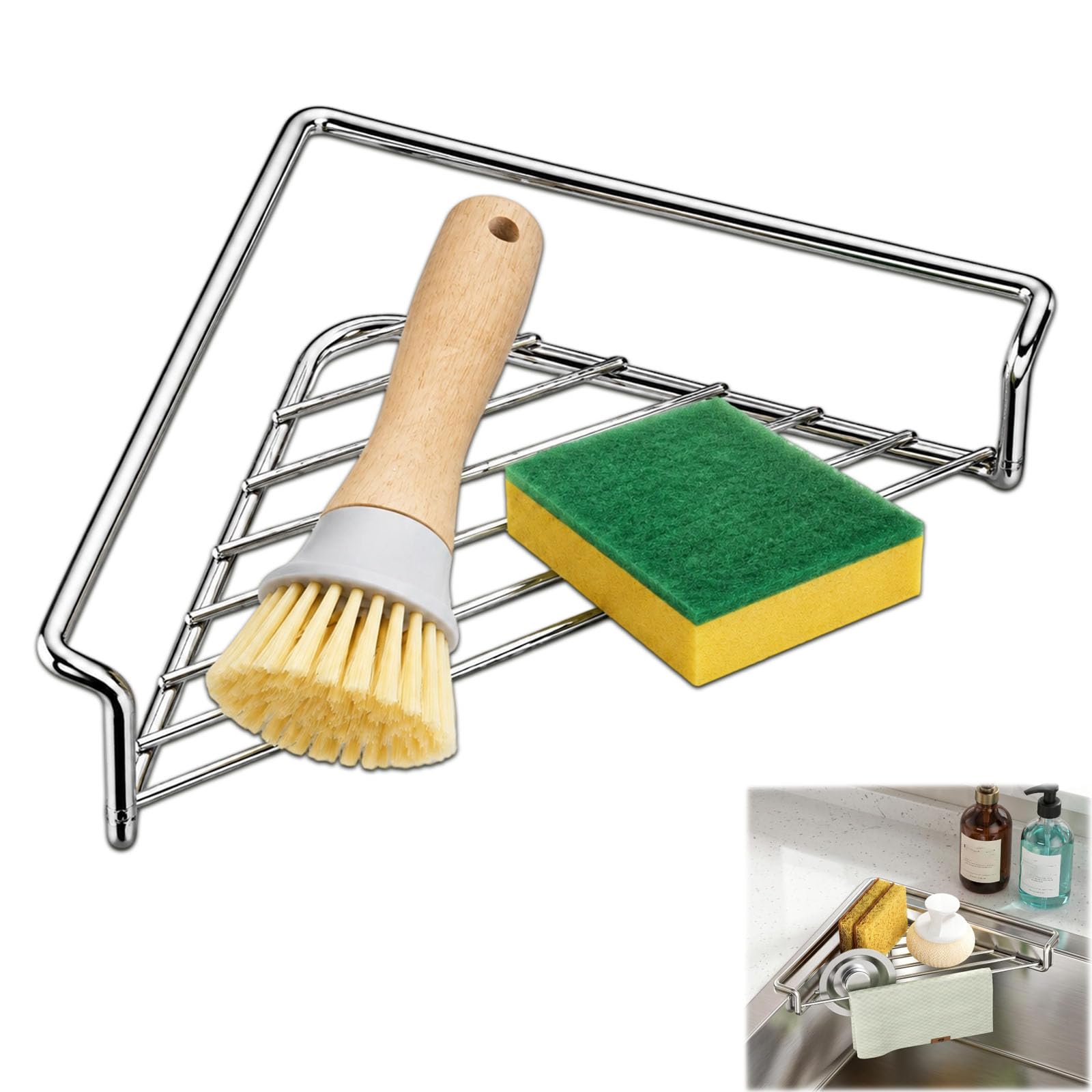 Triangular Stainless Steel Corner Sink Shelf, Sink Corner Drying Rack (1pc)