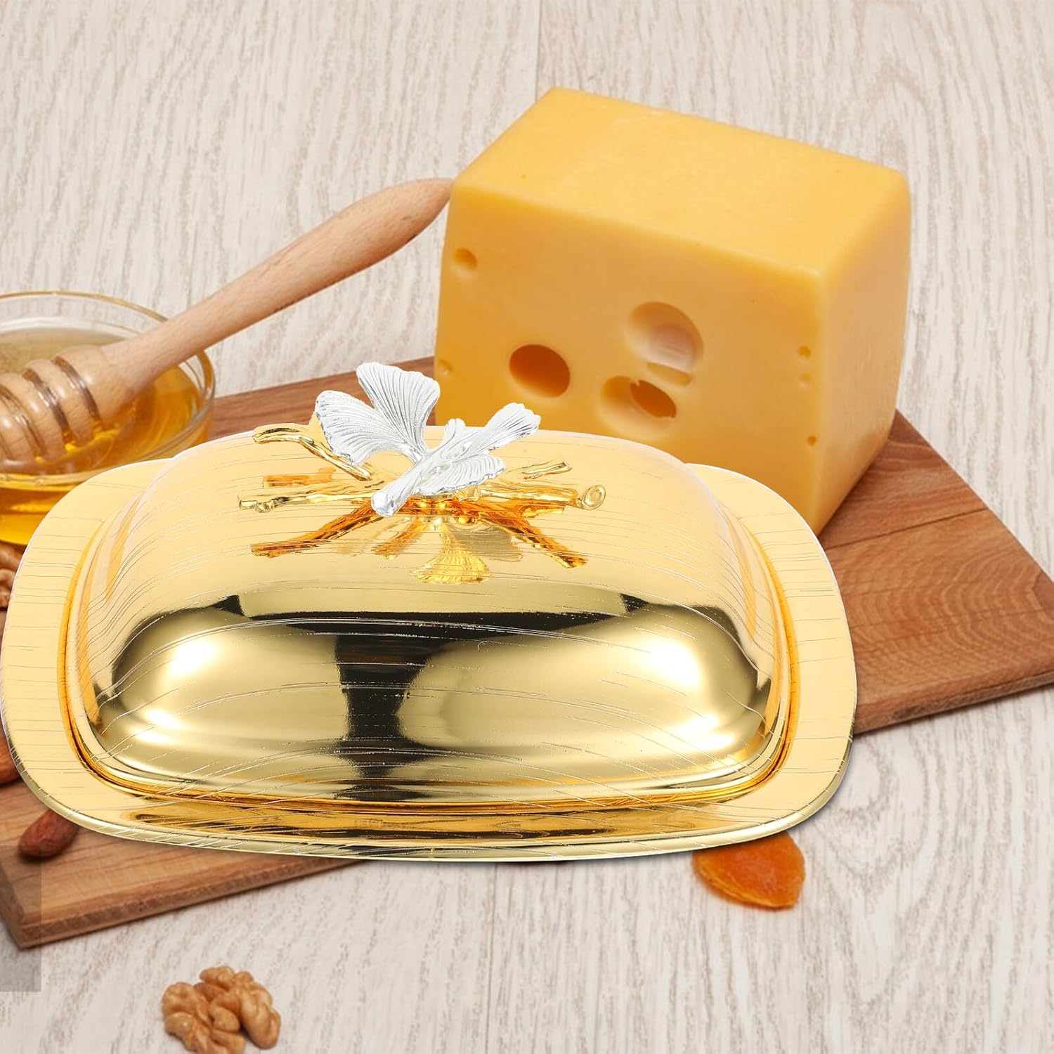 European Style Butter Dish with Lid Iron Food Serving Tray for Butter Cheese Desserts and Snacks Reusable Household Container for Home Parties and Restaurants Rectangular