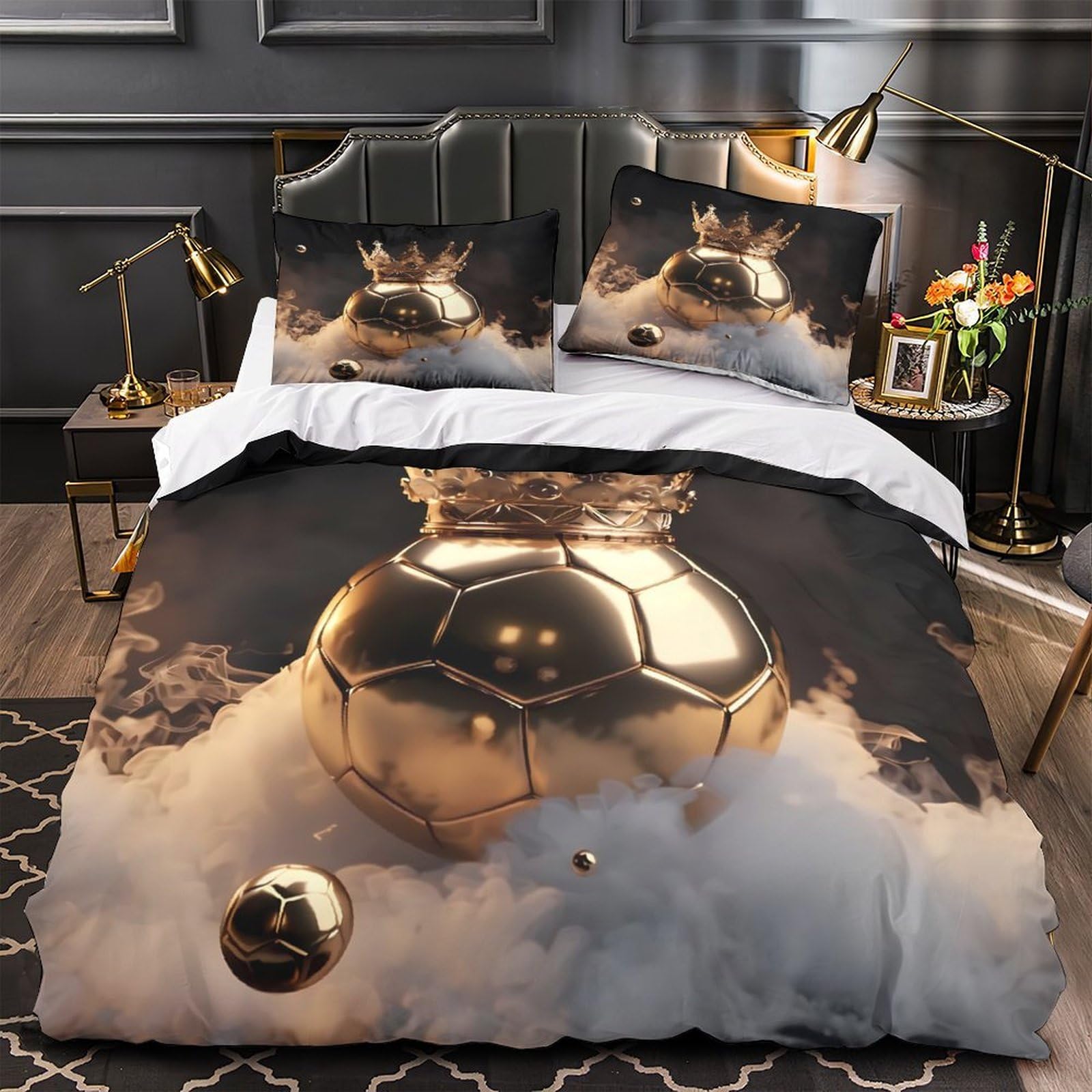 Parure de lit 140x200cm Trophée d'or idéale pour chambre de couple ou ado