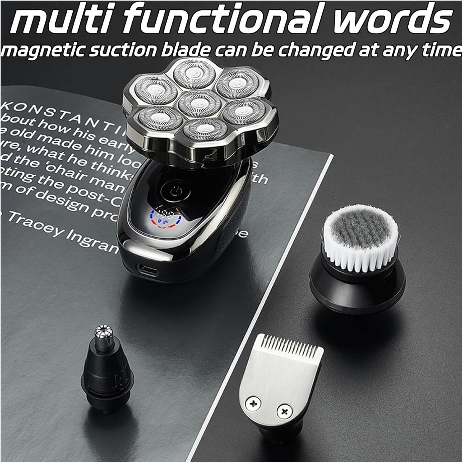 9.0 Pro Head Shaver for Bald Men - 6-in-1 Detachable Shaving System with 9D Floating Magnetic Blade Heads, IPX7 Waterproof, LED Display
