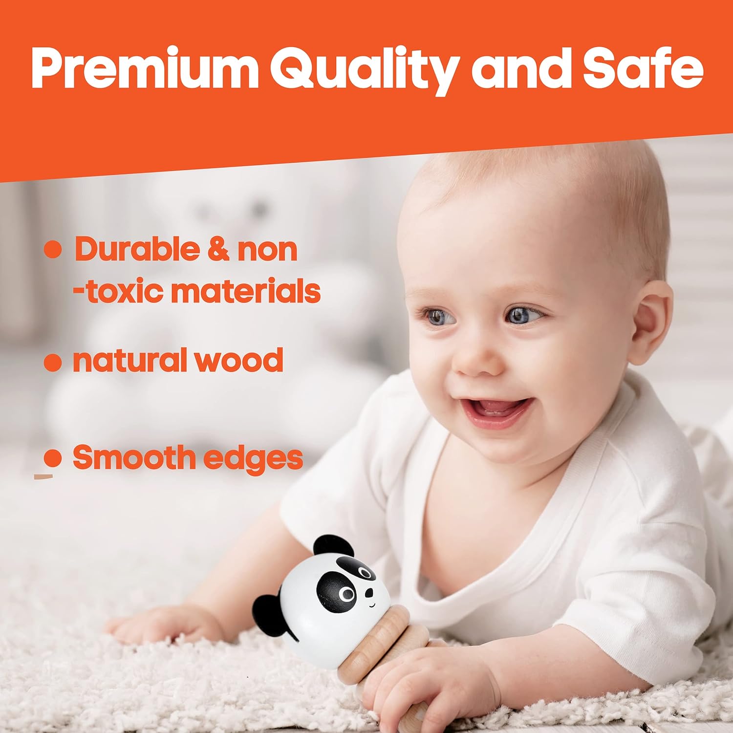 KIPOD Baby Rattle – 3 Pack Wooden Baby Toys – All-Natural and Safe Material Wooden Rattle – Stimulates Sound, Movement, Focus – Premium Baby Teething Toy with Smooth Edges - Baby Montessori Toy 0-3 : Toys & Games