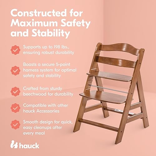 Miniatura 5 de hauck Alpha+ Grow Along Solid Beechwood - Silla alta con asiento ajustable, arnés de seguridad de 5 puntos y barra de parachoques para bebés y niños