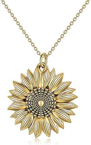Miniatura 2 de YFN Collar con medallón de girasol de plata de ley con texto en inglés "You Are My Sunshine" con piedra natal grabada, regalo de cumpleaños para