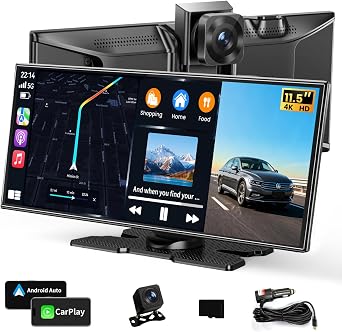 Largest 11.5"Wireless Apple CarPlay Screen for CarPortable Carplay & Android Auto Touchscreen Car Stereo with App Control, 4K Dash Cam, Backup Camera, GPS, Mirror Link, Voice Control,for All Vehicles