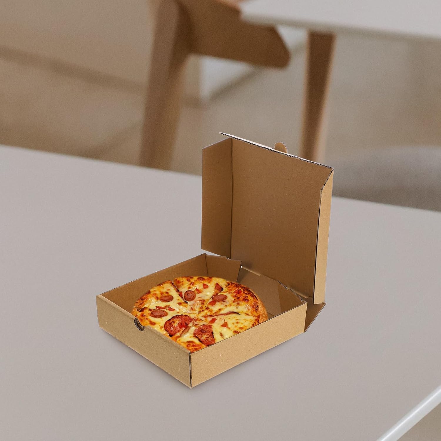 Zerodeko 10pcs Kraft Paper Pizza Boxes 6 Inch Take out Containers 16x16x4cm Corrugated Cardboard Pizza Boxes for Party Food Packaging