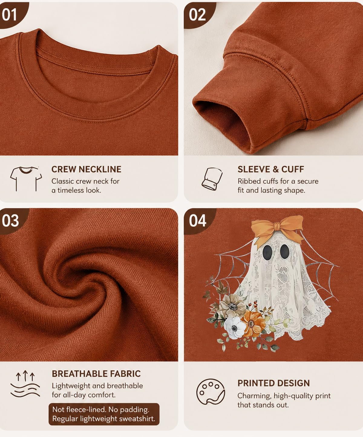 Halloween Spooky Season Sweatshirt Women Cute Ghost Graphic Pullover Tops | Magical Halloween Sweatshirts, Womens Black Cat Ghost Shirts, Funny Halloween Long Sleeve Sweater