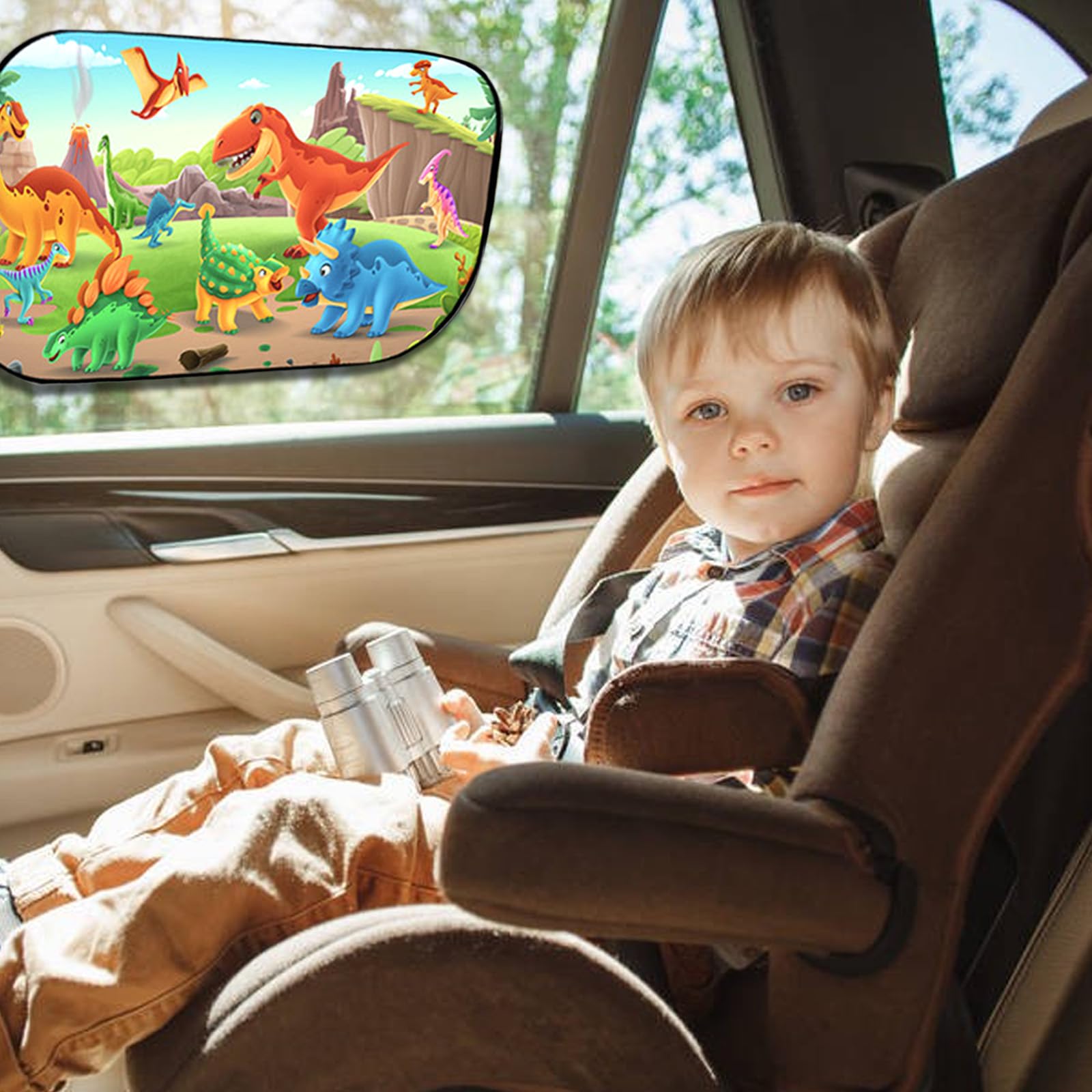 Tendine Parasole Auto Bambini Protezione UV 51x31CM 2 Pezzi Dinosauri