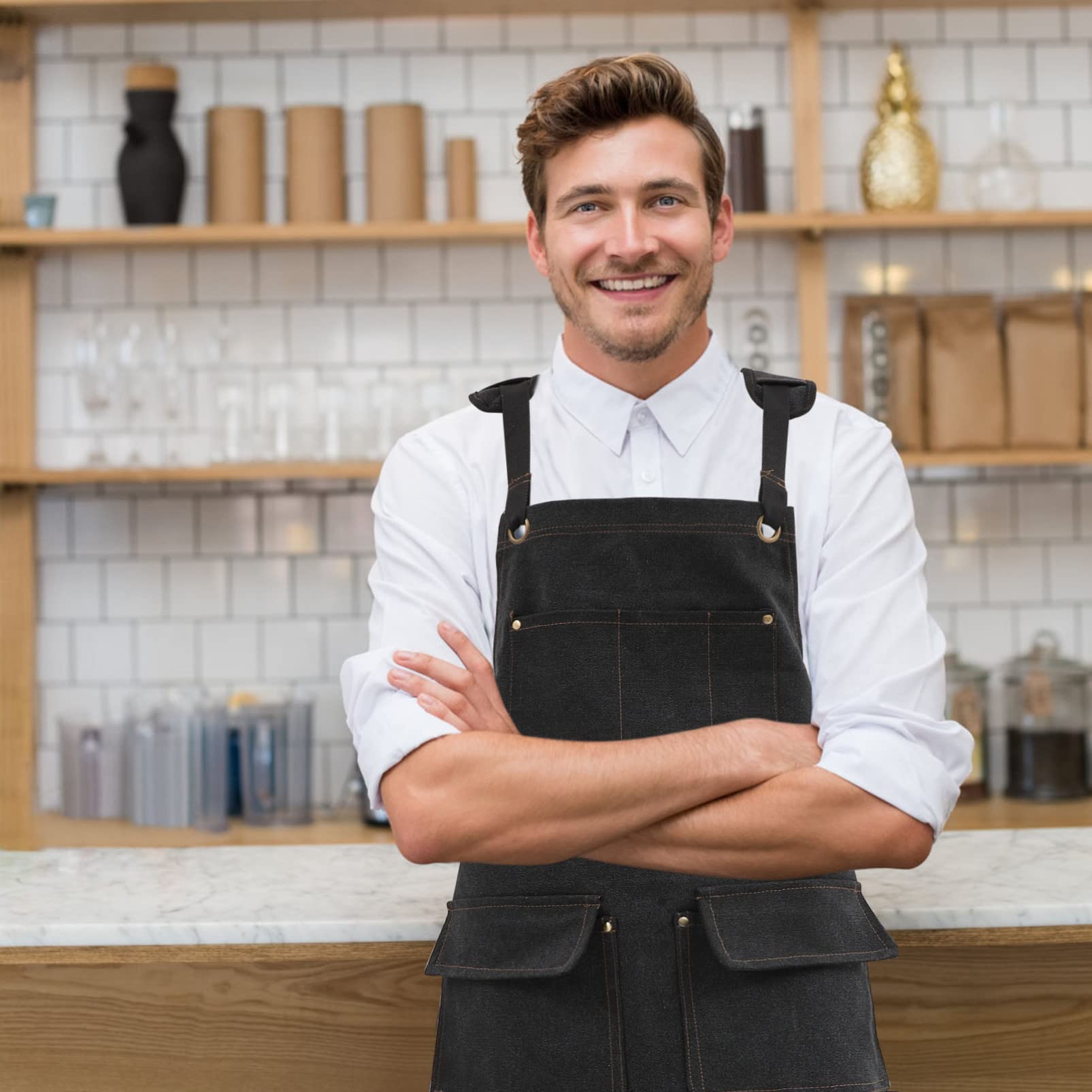 Grembiule Da Parrucchiere Per Donne E Uomini Grembiule in Tela Con Tasche Per Barbecue Cucina Lavoro Ristorante Hotel Facile Da Usare