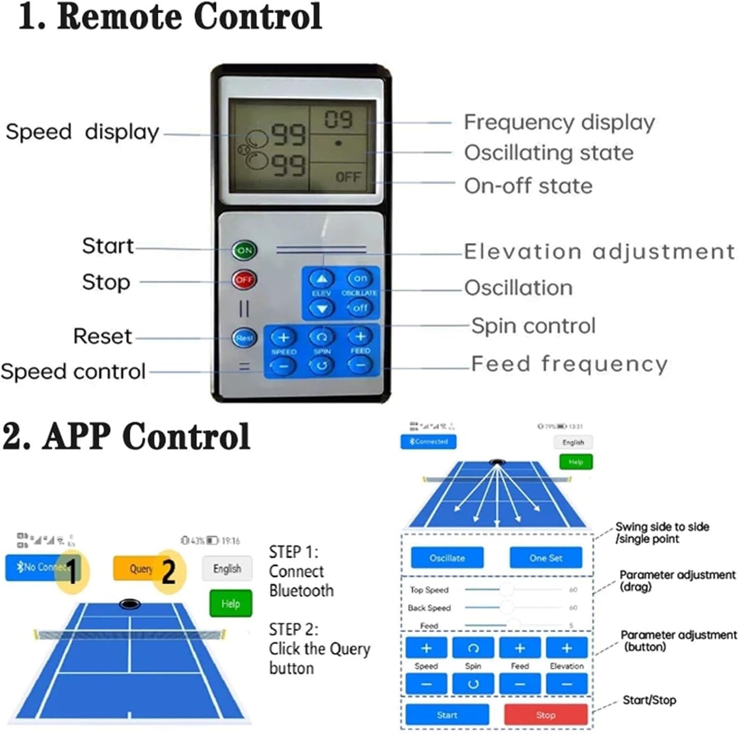 Tennis Ball Machine, Single Automatic Trainer Adjustable Launching Angle and Interval, Remote & App Control, Powered by 5ah Battery