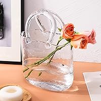Fixwal Glass Purse Vase: Handbag Shape Clear Flower Vase with Handle, Bubble Design for Centerpieces, Table Decor & Fish Bowl
