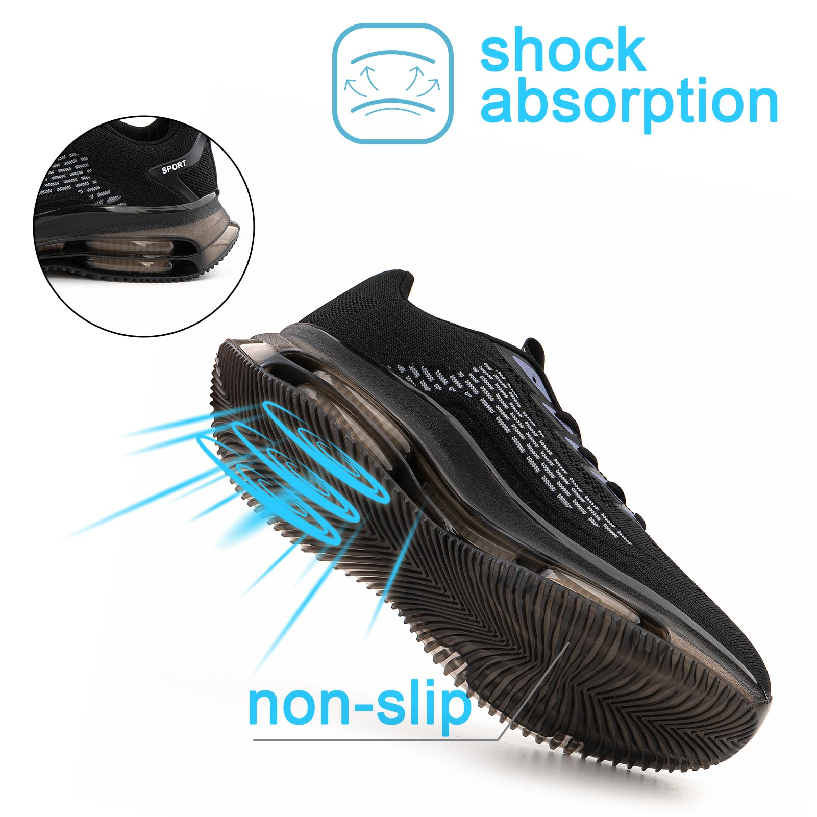 Scarpe Running Uomo Scarpe Sportive Corsa Ginnastica Palestra Sneakers Cuscino d'Aria Traspirante Mesh Antiscivolo Nero Blu Nero e Rosso 39-48