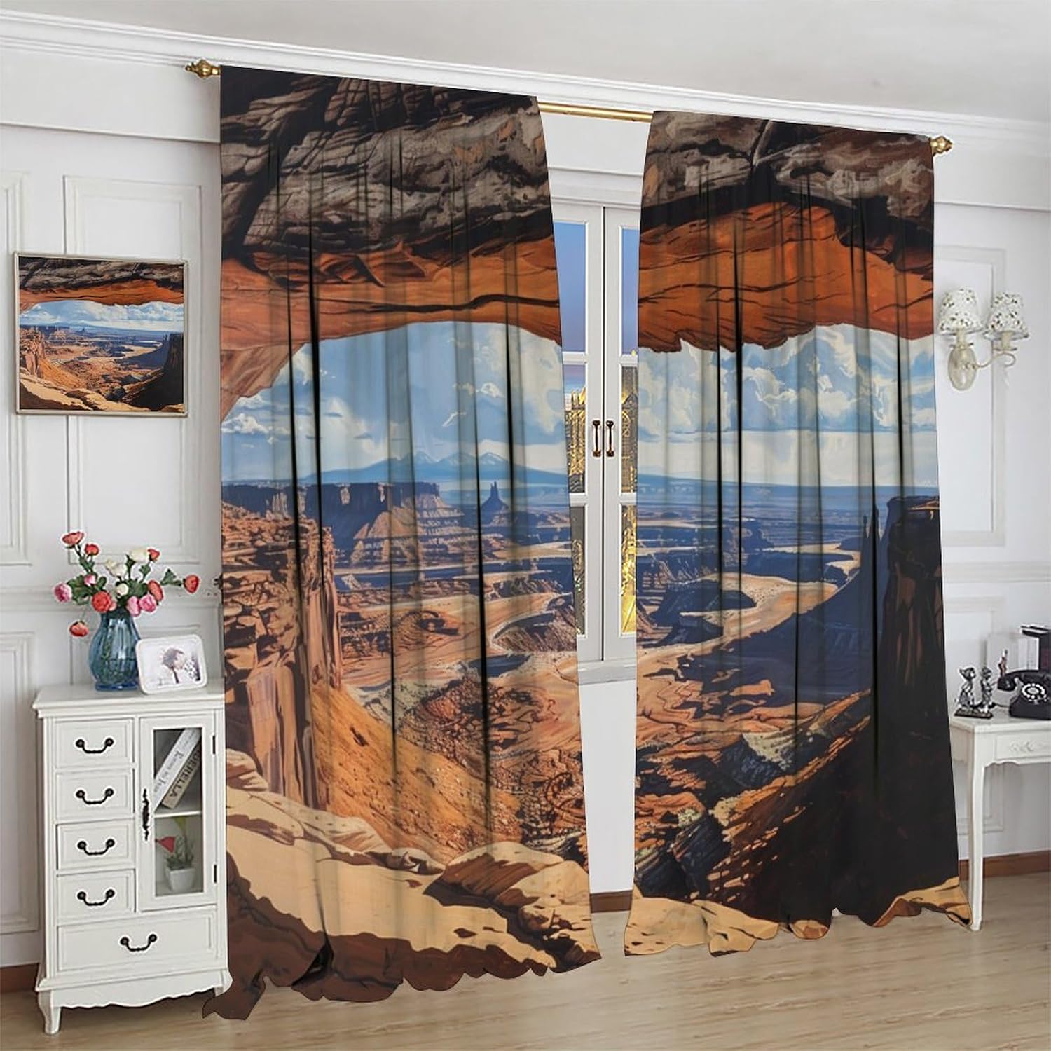 Tropical Desert Blackout Curtains for Bedroom/Living Room, Western Mountain Natural Scenery Thermal Insulated Curtains Rod Pocket Window Drapes, 2 Panels/Each 21" W x 45" L