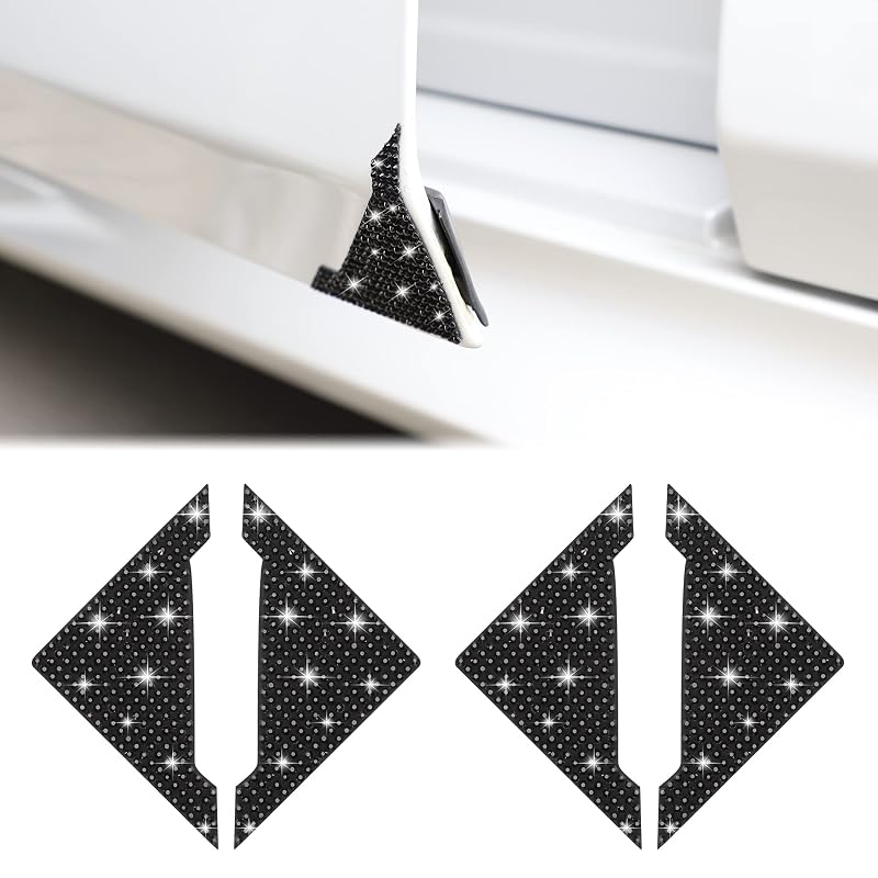 Protetor de canto de porta automotiva TOMALL com strass, em ABS preto, 4 peças