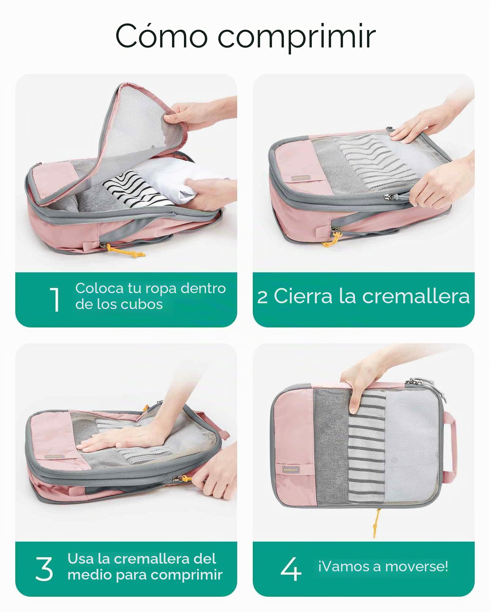 BAGSMART Bolsas Organizador Maleta Escalable, 6 Piezas Compression Packing Cubes, Con Bolsa de Lavandería, Adecuado Para Mochilas, Maletas de Viaje y Almacenamiento de Ropa en el Hogar, Negro
