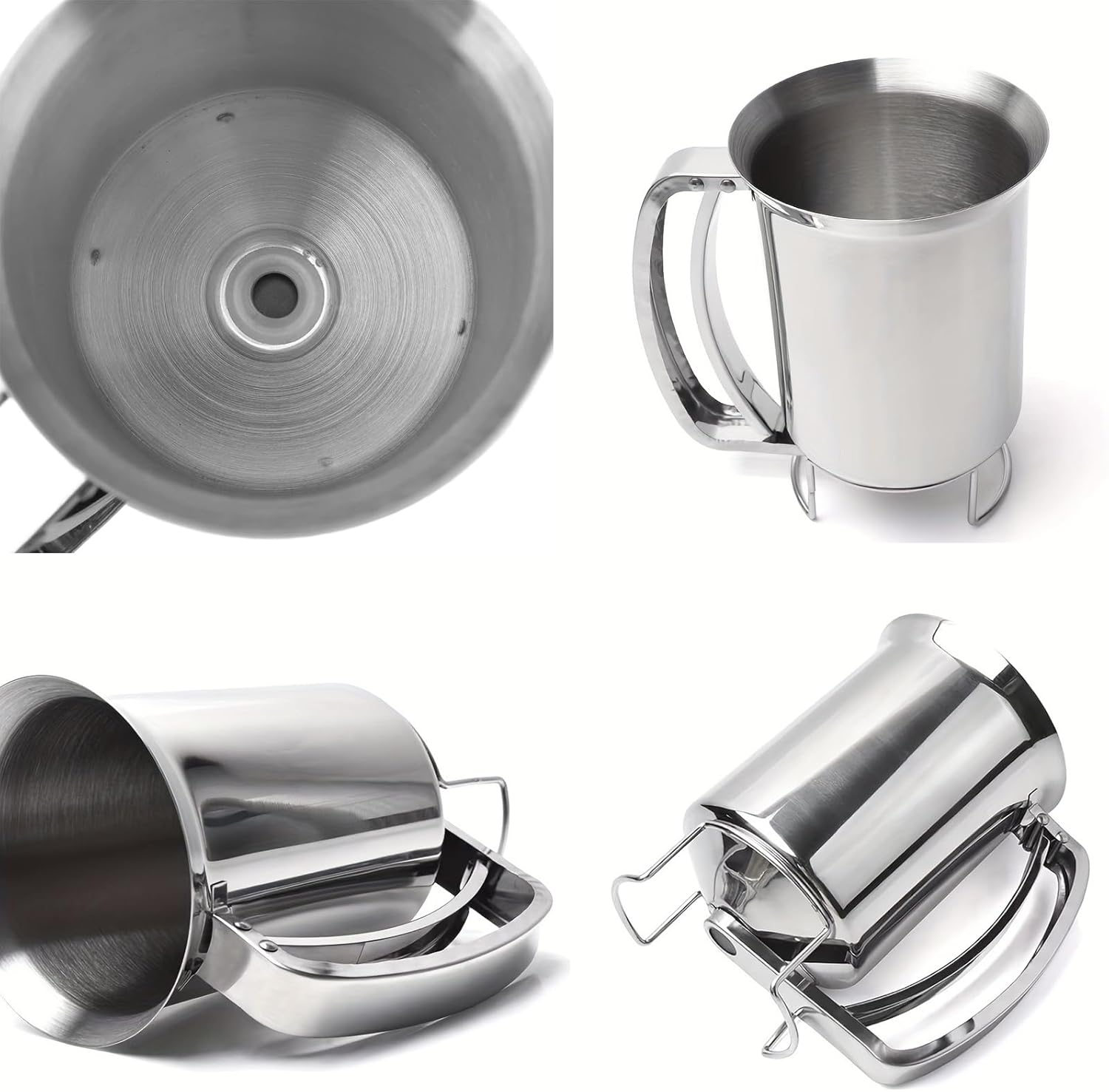 ERICAT Stainless Steel Funnel Pancake Batter, 900ml Stainless Steel Egg Tart Liquid Dispenser with Squeeze Handle, 15mm Opening & Drip-Proof Cleanliness, for Kitchen Baking Making Cupcake Batter