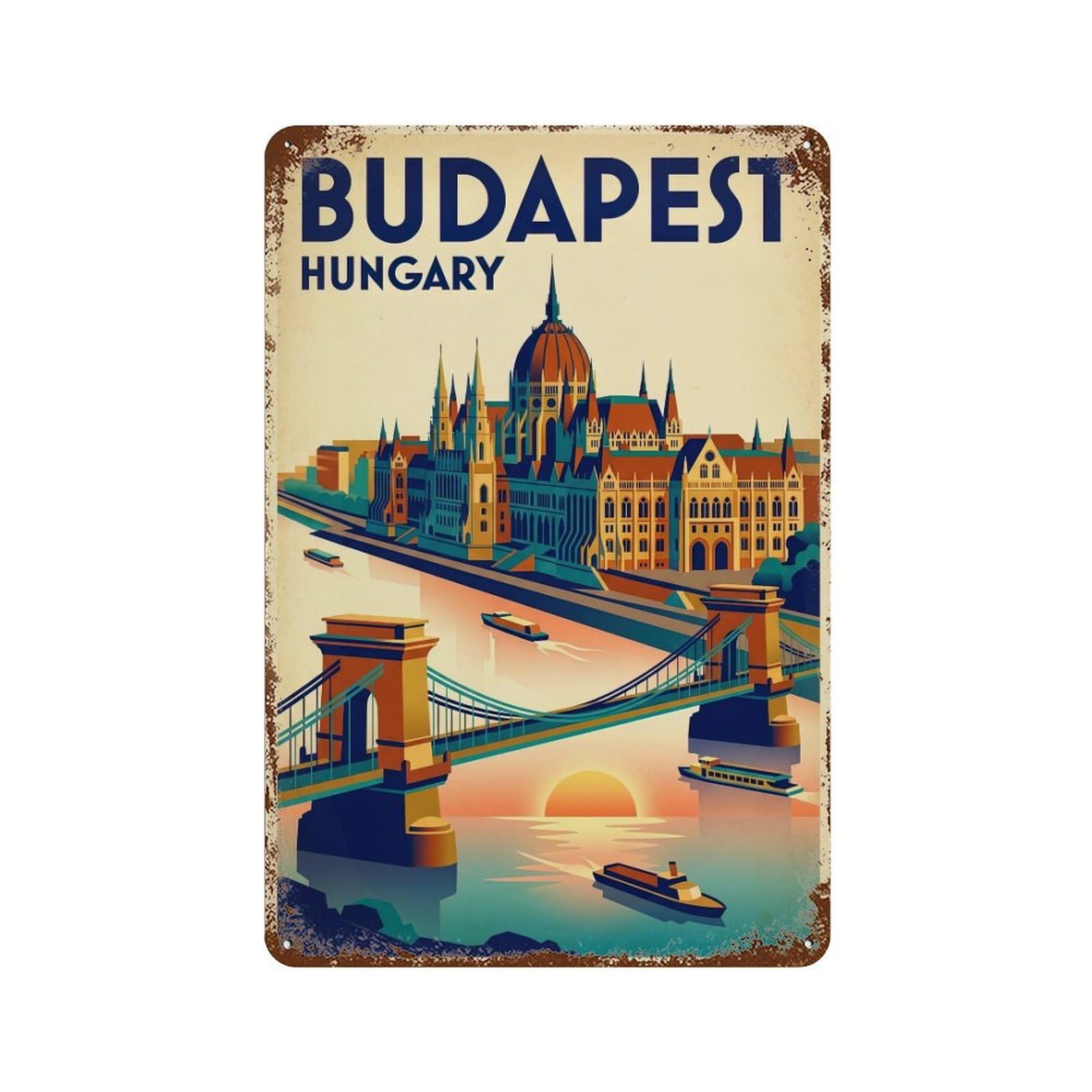 Hungary Budapest Vintage Travel Metal Tin Sign